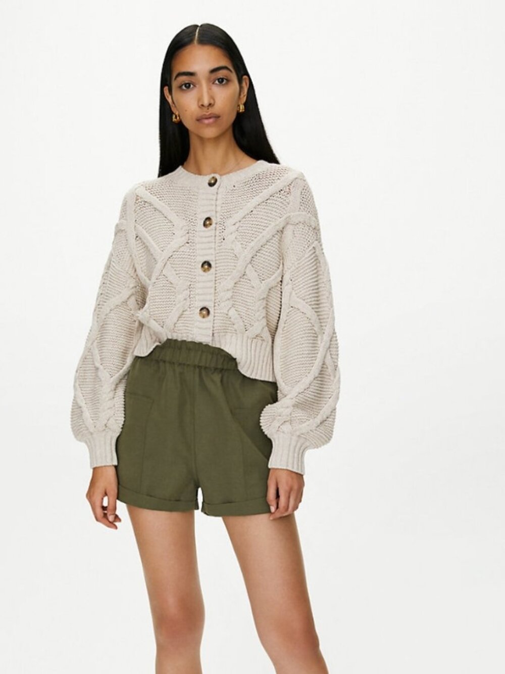 Wilfred Free Aritzia Olive Green Paperbag Waist Utility Casual Shorts M